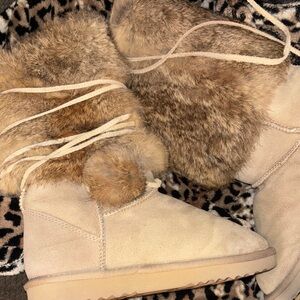 Neiman Marcus Tan Fur-Lined Women's Boots